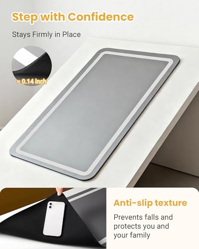 Soft Diatomaceous Earth Bath Mat, Quick Dry Bathroom Mats 2 Piece, Gray Super Absorbent Bath Mat Set, Washable Non Slip Bathroom Rugs, Stone Bath Mats Alternative, 15.74" x 23.62" Plus 15.74" x 47.2"
