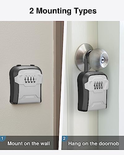 Puroma Lock Box, Key Lock Box Wall Mount & Portable Combination Lockbox with Resettable Code, Security Lockbox for Outside House Keys, Apartment Realtors Spare Keys Storage (4 Pack, Gray)