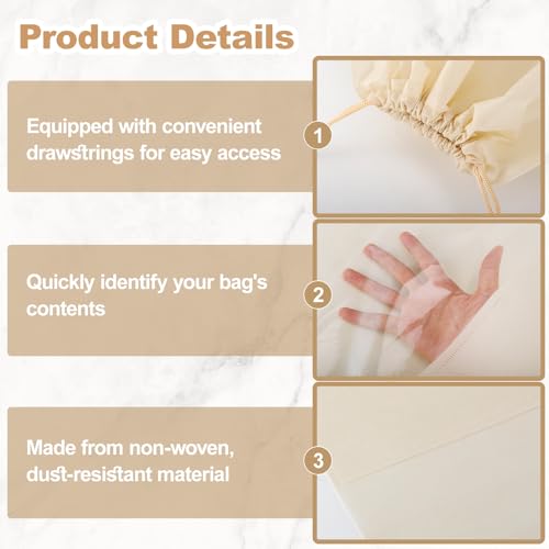 Jeffbaubl 20 Pcs Purse Dust Bag, Dust Covers for Handbags, Beige, 4 Sizes | Dustproof Drawstring Bag, Shoe Bags for Travel, Breathable Non Woven Fabric Storage Bags for Handbags, Shoes, Purses