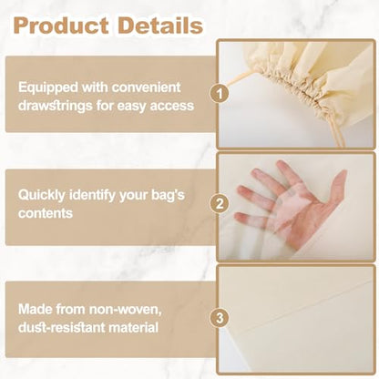 Jeffbaubl 20 Pcs Purse Dust Bag, Dust Covers for Handbags, Beige, 4 Sizes | Dustproof Drawstring Bag, Shoe Bags for Travel, Breathable Non Woven Fabric Storage Bags for Handbags, Shoes, Purses