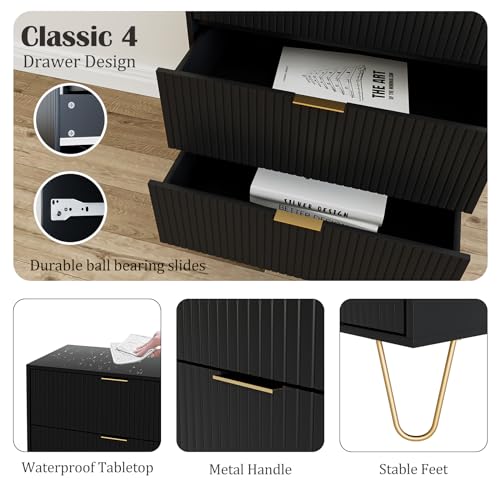 4 Drawer Dresser, Drawer Chest, Tall Storage Chest Cabinet Organizer Unit with Metal Legs, Small Dresser for Bedroom, Living Room, Closet, Hallway Black Stripe