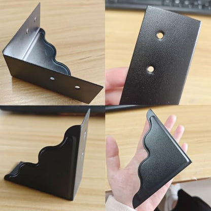 Large Metal Corner Guards 3.7 x 3.7 x 1.5 Inch Set of 4, Decorative Black Corner Protector for Vintage Industrial Wooden Furniture Tables, Barn Doors, Wood Frames, Boxes, Angle Edge Protection