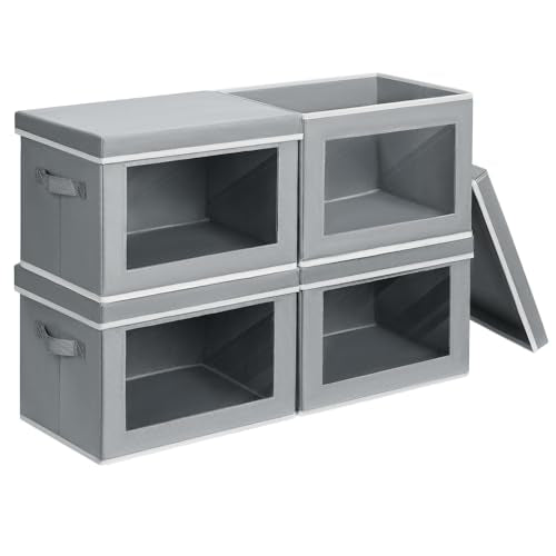 Storage Bins with Lids - Fabric Closet Storage Bin... (4 Count | Grey | Fabric)