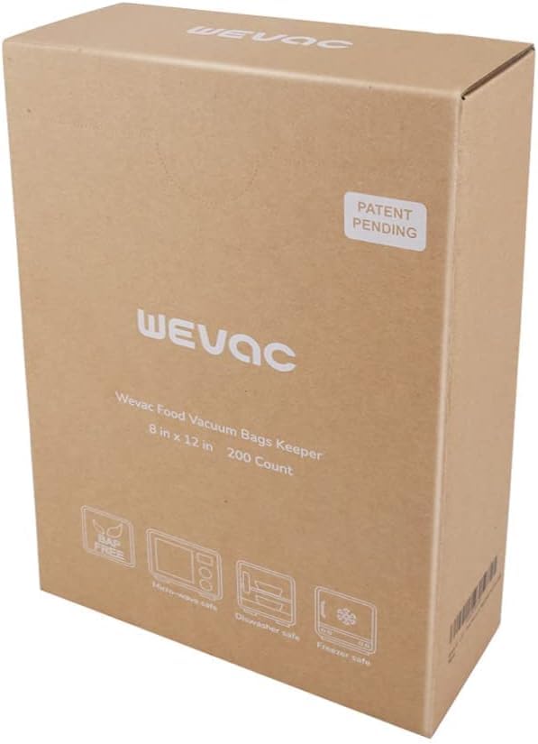 Wevac 8” x 12” 200 Count Food Vacuum Sealer Bags Keeper, PreCut Quart, Ideal for Food Saver, BPA Free, Commercial Grade, Great for storage, meal prep and Sous Vide