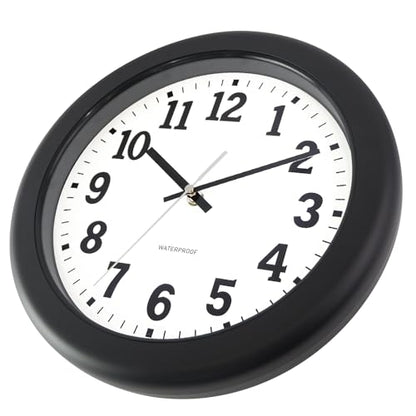 Caysie 12 Inch Sealed Indoor Outdoor Clock Waterproof, Silent Battery Operated Weatherproof Wall Clocks for Pool Patio Outside Home (Black)