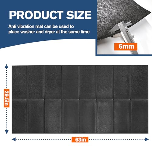 Washer Dryer Anti-Vibration Mat 62.9 * 29.5 Inches Foldable Rubber Mat for Washing Machine Dryer Waterproof Noise Reducing Pads Non-Slip Shockproof Mat for Floor Protection