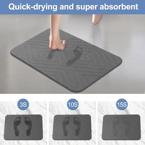 2 Pack Stone Bath Mat, Diatomaceous Earth Shower Mat, Non-Slip Super Absorbent Quick Drying Bathroom Kitchen Floor Mat, 24x15, Grey