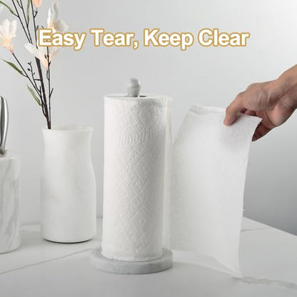 Carrara Marble Paper Towel Holder Countertop, 6" Genuine Stone Paper Towel Holder Stand for Kitchen Storage, for Standard Rolls
