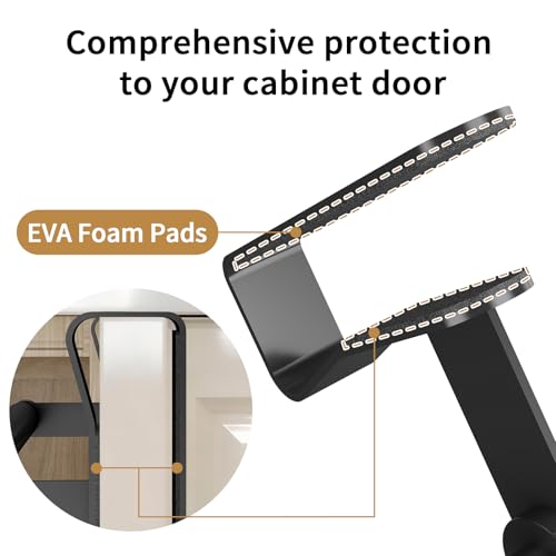 Over Cabinet Towel Holder with Hooks, 2 Pack Black Bars for Kitchen | Stainless Steel Over The Cabinet Towel Rack Bars, Dish Towel Holder for Kitchen Cabinet Doors