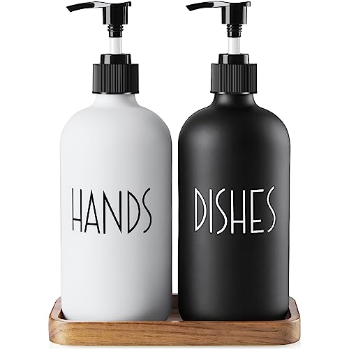 Glass Dish Soap Dispenser for Kitchen - 16 OZ Hand... (2 Count | Black and White)