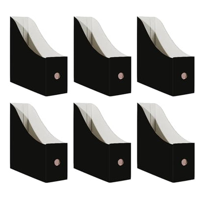 Limitliho 6 Pack Black Cardboard Magazine Holder for Desk or Shelves | 10.6''H×10.2'L×3.5''W Magazine File Holder, Vertical Book Bins for Classroom and Library, Magazine Storage Box with Label