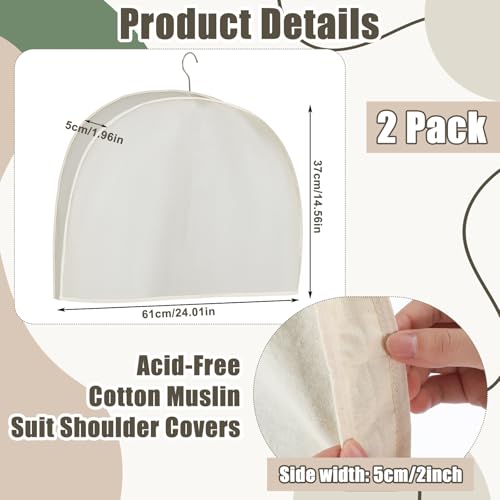 2 Pack Acid-free Muslin White Shoulder Protectors Clothes Hanger Covers Closet Storage Shoulder Covers for Clothes Closet Storage