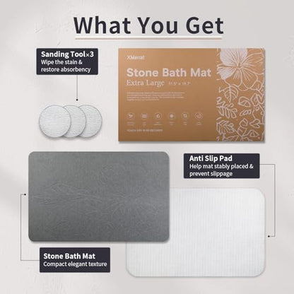 Extra Large Diatomaceous Earth Stone Bath Mat, 31.5"x19.7" | Super Absorbent, Premium Fast-Drying Diatomite Bathmats, Non-Slip Base, Easy Clean for Shower Floor & Bathroom (Dark Gray)
