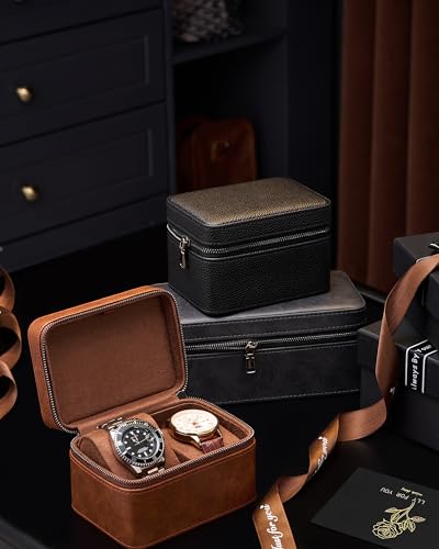 ProCase 2-Slot Watch Travel Case for Men, Portable Watch Holder -Brown | PU Leather, Compact Small Travel Carrying Box, Storage Case for Luxury Watches & Smartwatches with Jewelry Compartment