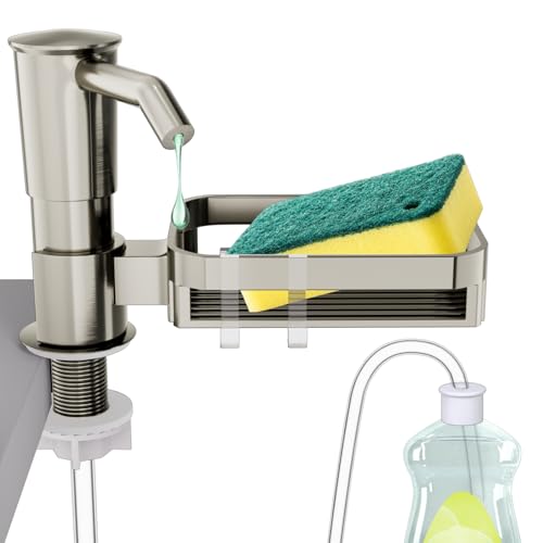 Soap Dispenser Pump for Kitchen Sink with Sponge R... (Brushed Nickel | Plastic)