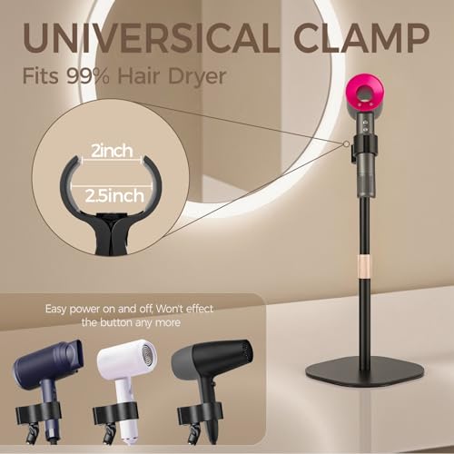 Hair Dryer Stand Holder-19 inch Ultra Stable Countertop Blow Dryer Stand | Enlarged Base Pedestal, Hands Free Blow Dryer Stand, 360 Degree Rotating, Height Adjustable, Works for 99% Blow Dryer