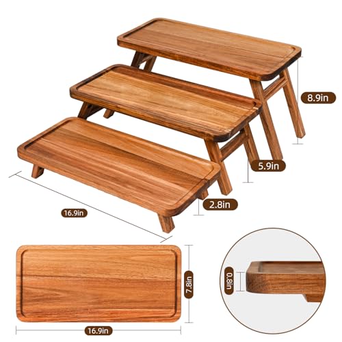 3 Tier Serving Tray Acacia Wooden Tiered Tray Stand Foldable Dessert Table Display Set Decor Charcuterie Boards for Party, Birthday, Wedding, Christmas