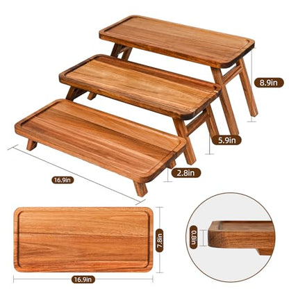 3 Tier Serving Tray Acacia Wooden Tiered Tray Stand Foldable Dessert Table Display Set Decor Charcuterie Boards for Party, Birthday, Wedding, Christmas