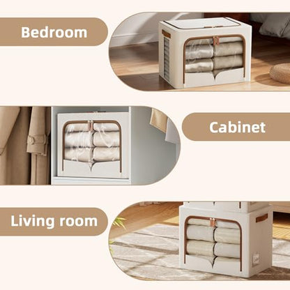 FHSQX 6 Pack Clothes Storage Bins - Foldable Storage Bins for Clothes Fabric Storage Box with Metal Frame (Cream White, 16.5x12.2x12.2 inch)