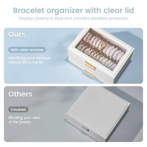Lolalet Bracelet Holder Organizer with Clear Lid -White | Jewelry Display Box with Drawer, Fits Bangles, Bracelets & Watches, Great Gift for Her