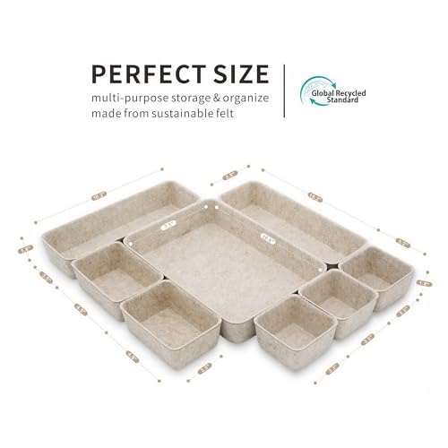 8pc Nordic Minimalist Desk Organizer Tray Beige Oatmeal Storage | Sustainable material soft yet sturdy,multi-purpose storage, sleek minimalist lifestyle