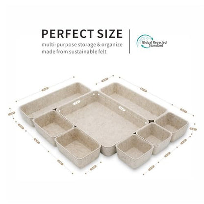 8pc Nordic Minimalist Desk Organizer Tray Beige Oatmeal Storage | Sustainable material soft yet sturdy,multi-purpose storage, sleek minimalist lifestyle
