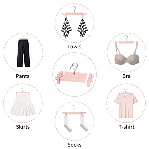 Pants Hangers with Clips, Skirt Hangers, 20 Pack, Pink | Plastic clip hangers for pants, skirts, jeans and shorts; 360° swivel hooks help save closet space.