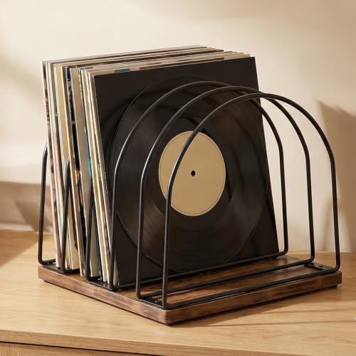 Wooden Vinyl Record Storage Holder (Brown | Metal, Wood)