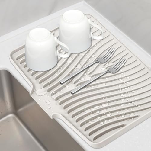 Silicone Dish Drying Mat for Kitchen Counter, Crea... (Cream-1pc | Silicone)