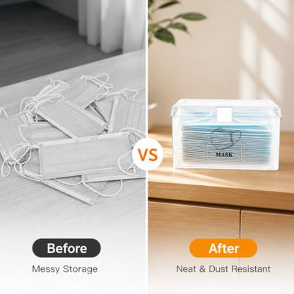 Face Mask Dispenser Box with Handle Countertop Mask Storage Box Holder Dust-Proof Mask Storage Case for Disposable Emesis Bag, Shoe Cover and Hairnet for Home Office Car Clear