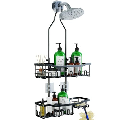 Upgraded Extended Length Shower Organizer with Hooks, Rustproof Shampoo Soap Holder, Large Hanging Bathroom Caddy