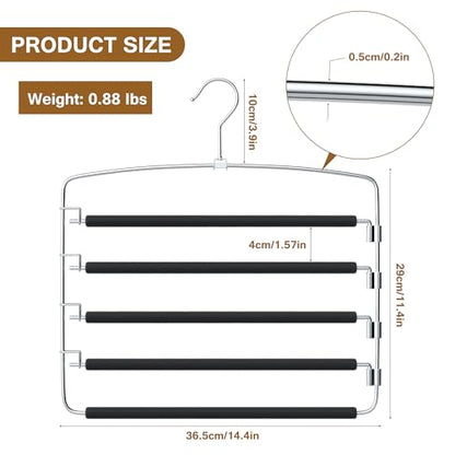 Pants Hangers Space Saving, 2 Pack Anti-Slip Space Saving Hangers, 5 Layer Swing Arm Pants Hanger Stainless Steel with Non-Slip Padding, Closet Organizers & Storage for Pants Trousers Jeans