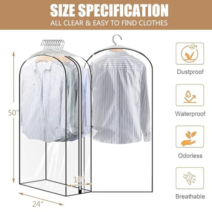 5 Pack 60" All Clear Garment Bags for Hanging Clothes Storage, 10" Gusseted Large Capacity Garment Rack Cover, Large Hanging Clothing Bag for Dress Gowns, Coats, Suit, Down Jacket