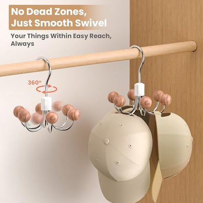 2-Pack 360° Swivel Hoodie Hangers with 6 Cedar Balls, Closet Organizer for Bra, Scarves, Belts, Purse & Accessories Storage