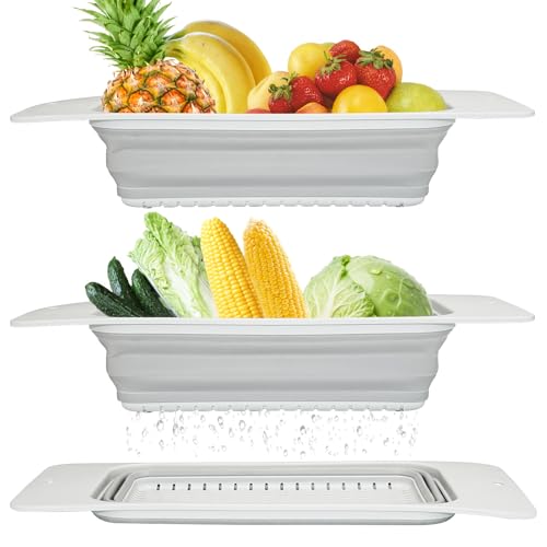 Collapsible Colander Silicone Kitchen Strainer, Ov... (Gray | Plastic)