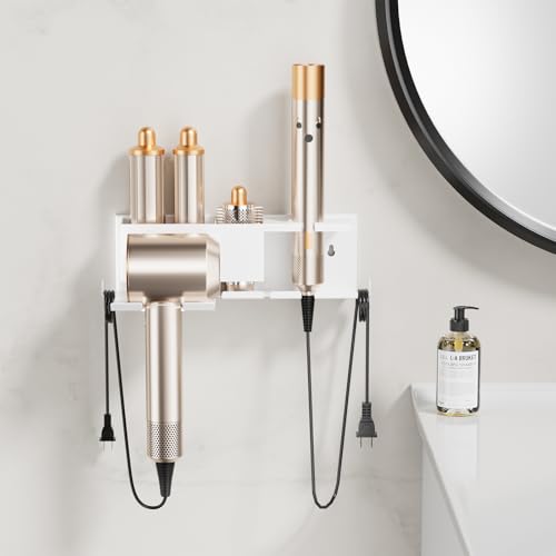 Hair Dryer Holder Hot Tools Organizer, Blow Dryer Holder Wall Mount, Bathroom Hair Tool Organizer Rack for Universal Dryer White
