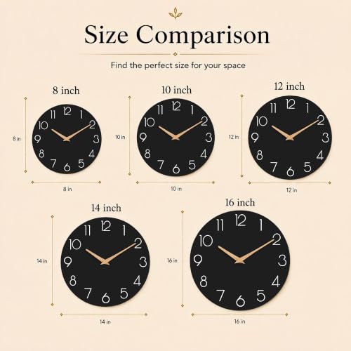 cicininc 10 Inch Battery Operated Wall Clock, Silent Analog, Black | Living Room | Kitchen | Office | Bathroom | Modern Style | Easy-to-read Numbers