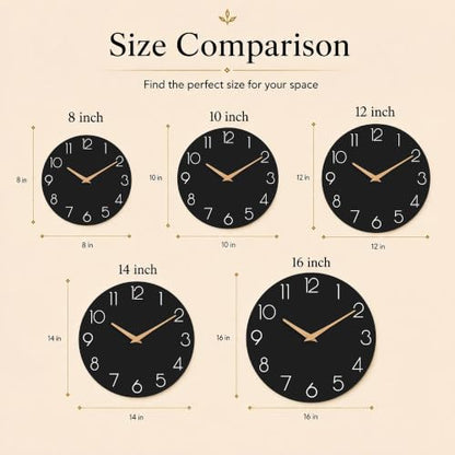 cicininc 10 Inch Battery Operated Wall Clock, Silent Analog, Black | Living Room | Kitchen | Office | Bathroom | Modern Style | Easy-to-read Numbers