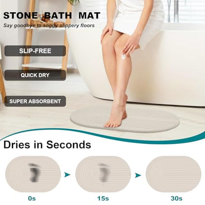 Elfcool Stone Bath Mat Diatomaceous Earth Shower Mat Non Slip Quick Dry Bath Stone Mat Super Absorbent Bathroom Floor Mat for Bathroom Kitchen Counter (Off White)
