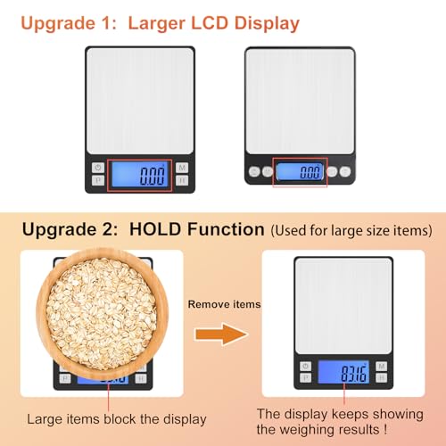 BOMATA 0.01g Small Digital Gram Scale, Upgraded 1kg Jewelry Scale | USB Rechargeable, Larger Display, Hold Function, High Precision, Grams and Ounces for Herb, Coin, Powder,Yeast, Kitchen Black