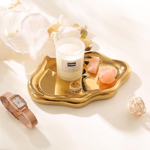 CCINPPY Ceramic Cloud Jewelry Tray Trinket Dish Key Bowl Nightstand Decor | Decorative Small Desk Tray Jewelry Plate Key Holder Bowl Cute Bedroom Room Decor Aesthetic, Gift for Women, Gold Medium