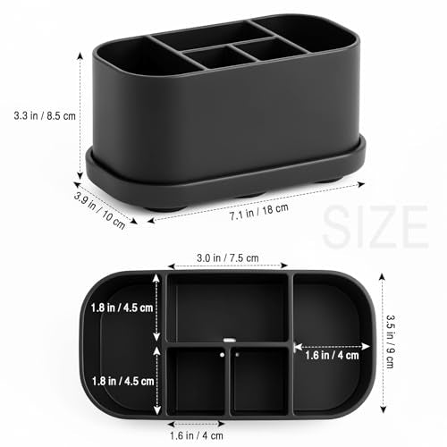 Luxspire Toothbrush Holders for Bathrooms, Silicone, 5 Slots, Black | Toothbrush Organizer with Suction Cup Tray, Toothbrush Holder with Drainage for Bathroom Countertop