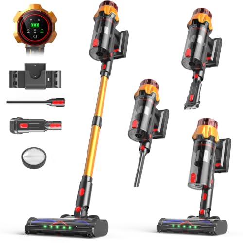 Cordless Vacuum Cleaner for Home, 55Kpa Suction, Up to 70-Min Runtime, Gold | 600W Bushless Motor, Self-Standing, Touch Screen, 1.8L Dust Cup, Anti-tangle Vacuum Cleaners for Pet Hair, Carpet, Hard Floor