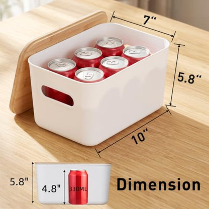 Citylife Storage Bins with Bamboo Lids 7QT Plastic Storage Containers Stackable Organizer Boxes with Handle for Desk Snacks, Toys, 4 PCS, 10" L x 7" W x 5.8" H