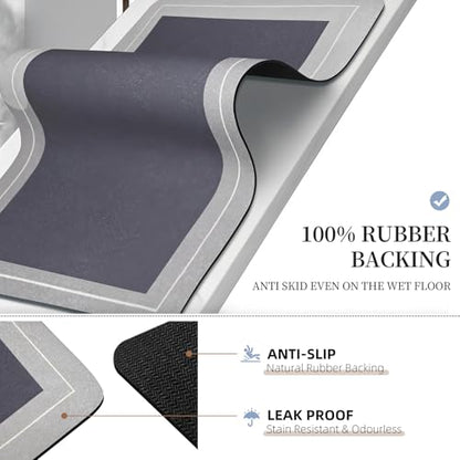 Mordem Diatomaceous Earth Bath Mat Super Absorbent Quick Dry Bath Mat, Bathroom Rugs Non Slip Washable, Thin Grey Bathroom Floor Mats-Shower Rug for in Front of Bathtub Shower, Easy Care, 15.7"x23.6"