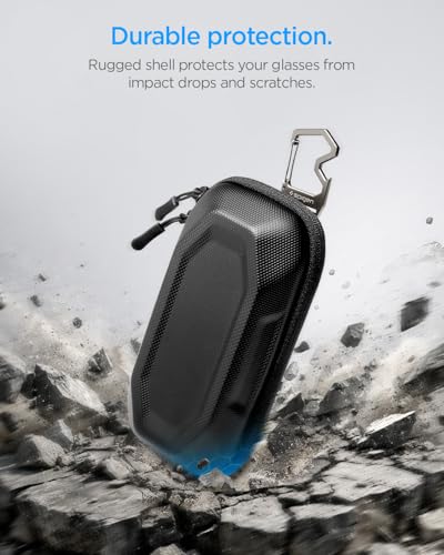 Spigen Life Hard Shell Sunglasses Case with Carabiner and 2-Way Belt Strap | Included Bottle Opener, Cleaning Cloth I For Hiking, Travel, Daily Use I Universal Fit for Meta, Ray-Ban, Oakley, Sunglasses