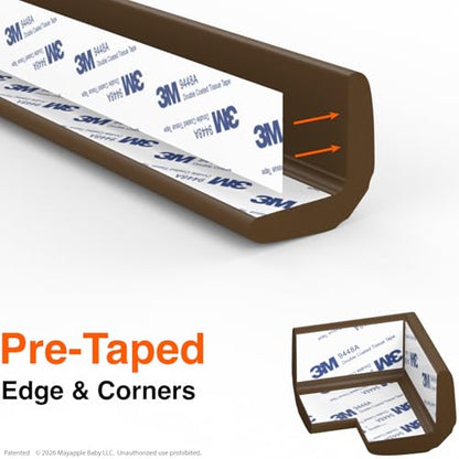 Roving Cove PreFit Fireplace Edge Corner Protector, Extra-Wide 9ft Edge 2 Corners, Pre-Taped 3M Adhesive, Baby Proofing Bumper Guards, Coffee Brown