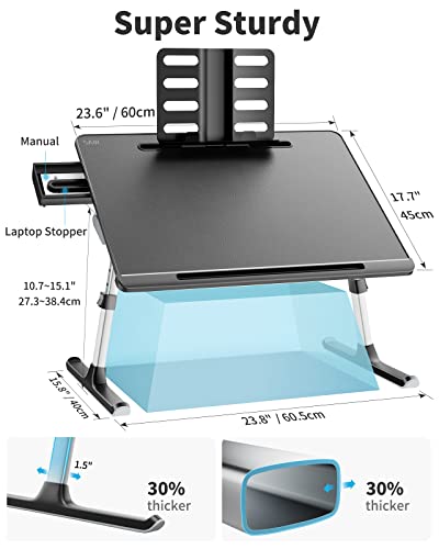 Laptop Lap Desk for Bed, SAIJI X-Large Adjustable Laptop Table | XXL-Extra Large, Foldable Laptop Stand for Bed, with Storage Drawer & Bookstand, for Eating, Working, Gaming, Drawing