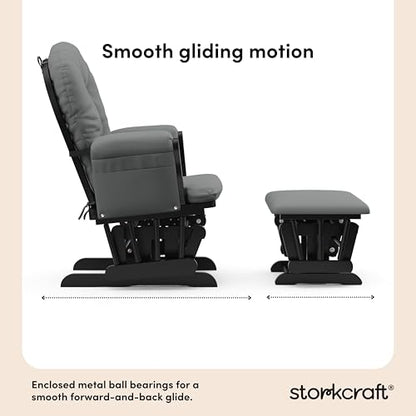 Storkcraft Premium Hoop Glider & Ottoman, Black with Gray | GREENGUARD Gold Certified, Solid Wood Craftsmanship, Convenient Storage Pockets, Glider Rocking Chair for Nursery