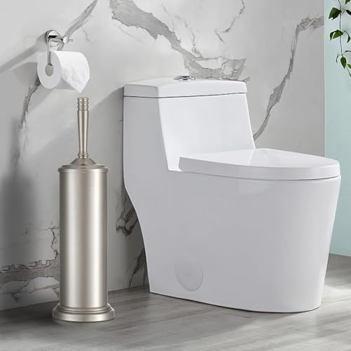 Stainless Steel Toilet Brush and Holder Set，Toilet Bowl Brush and Holder | Heavy Duty Silver Toilet Brush for Bathroom, Toilet Cleaner Brush，Deep Cleaning，Space Saving, Covered Brush（Stain Nickel）